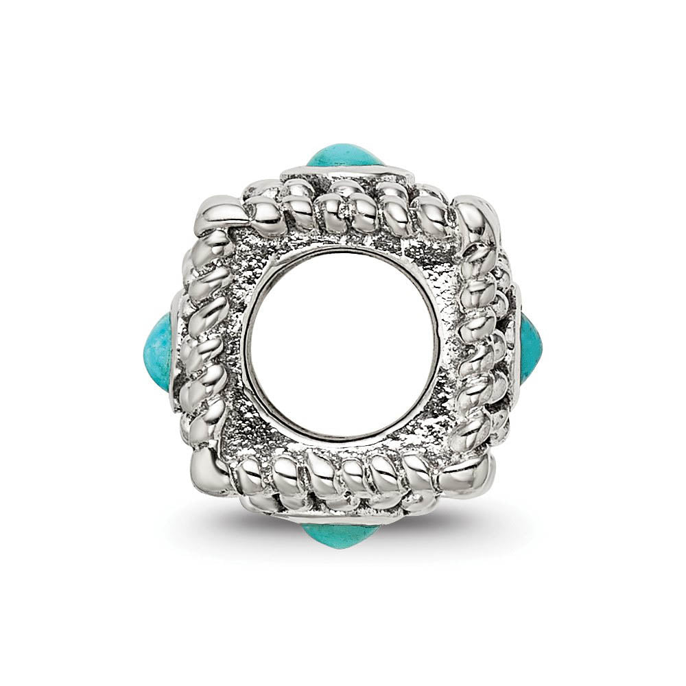 Alternate view of the Sterling Silver Square Turquoise Bead Charm by The Black Bow Jewelry Co.
