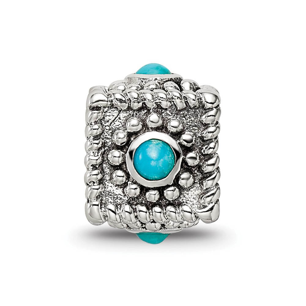 Alternate view of the Sterling Silver Square Turquoise Bead Charm by The Black Bow Jewelry Co.