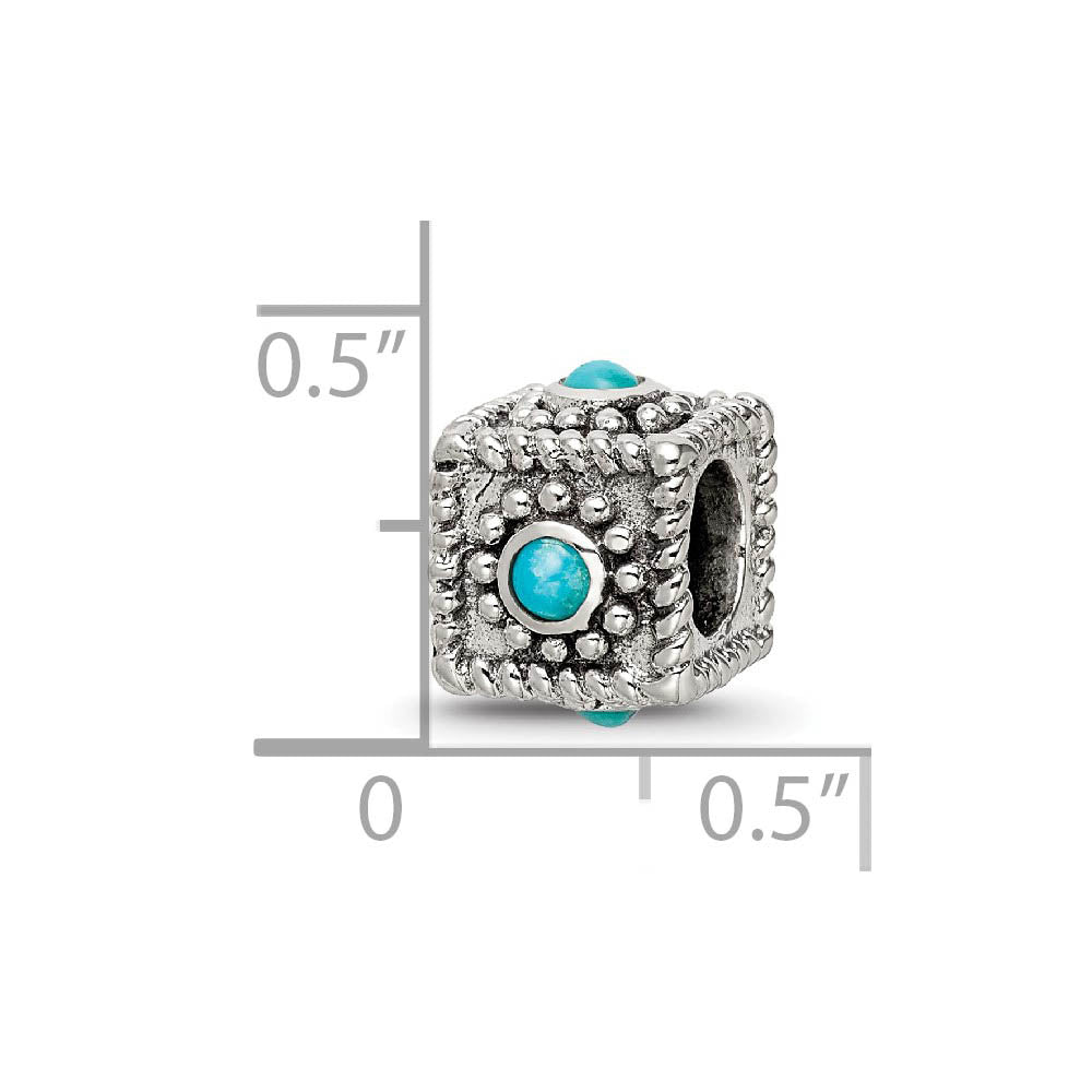 Alternate view of the Sterling Silver Square Turquoise Bead Charm by The Black Bow Jewelry Co.