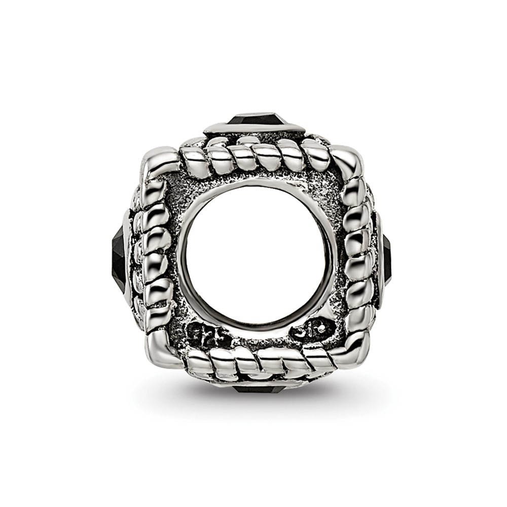Alternate view of the Sterling Silver Square Cubic Zirconia Bead Charm by The Black Bow Jewelry Co.