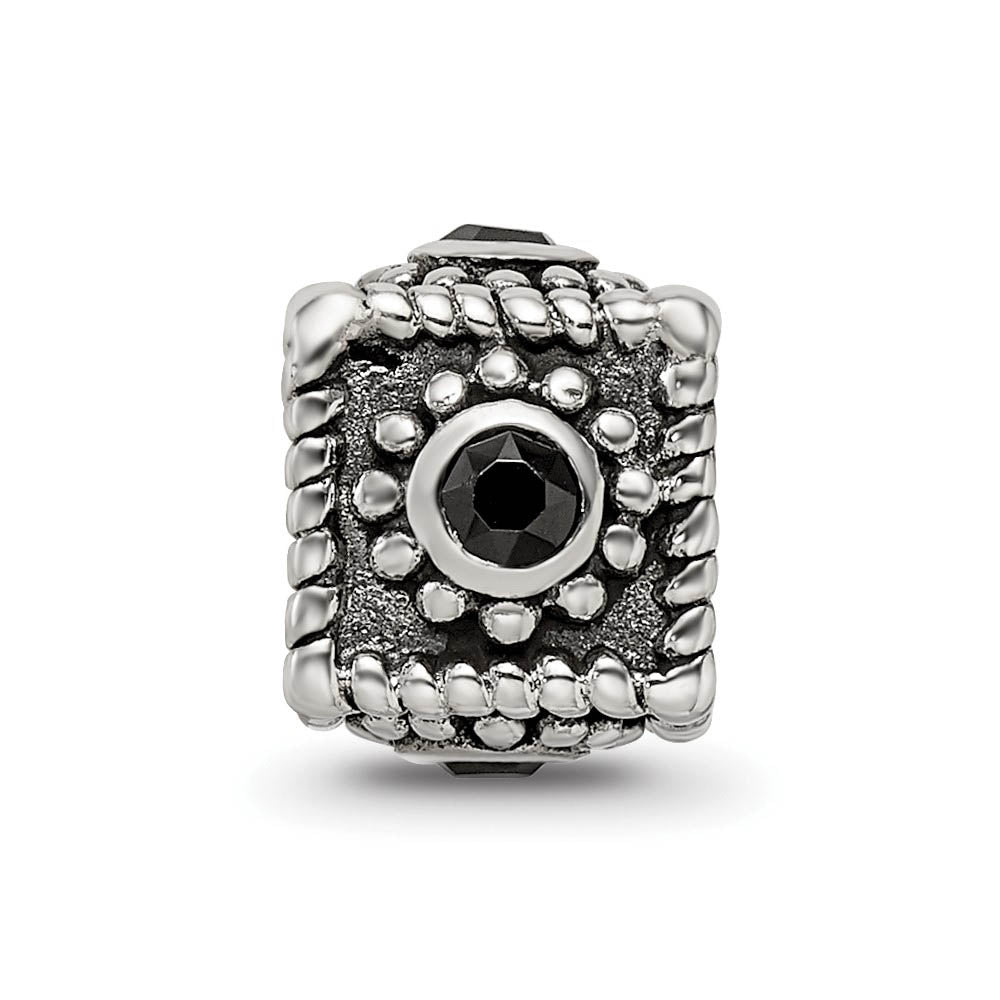 Alternate view of the Sterling Silver Square Cubic Zirconia Bead Charm by The Black Bow Jewelry Co.