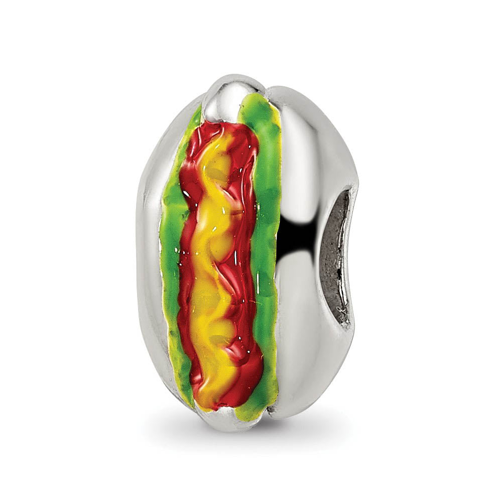 Sterling Silver Enameled Hot Dog Bead Charm, Item B10517 by The Black Bow Jewelry Co.