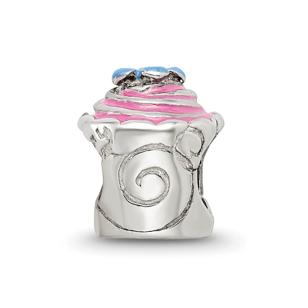 Alternate view of the Sterling Silver Pink Enameled Cupcake Bead Charm by The Black Bow Jewelry Co.