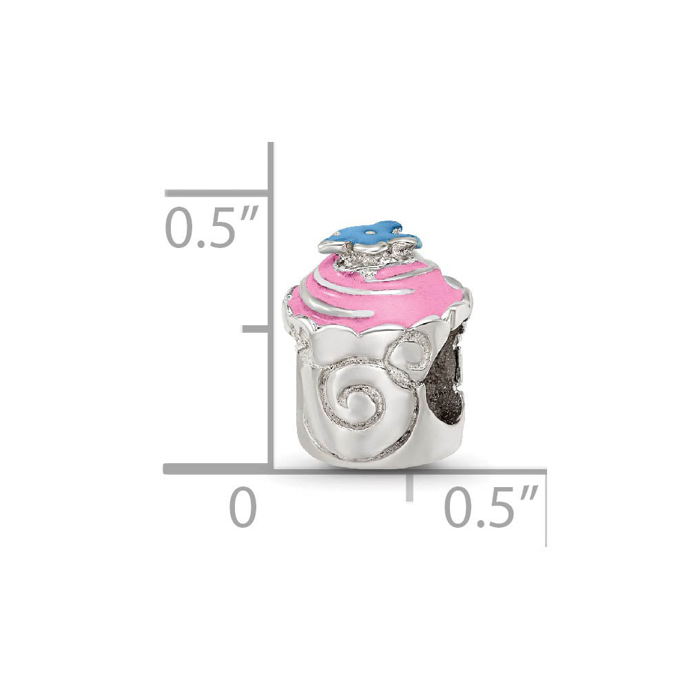 Alternate view of the Sterling Silver Pink Enameled Cupcake Bead Charm by The Black Bow Jewelry Co.
