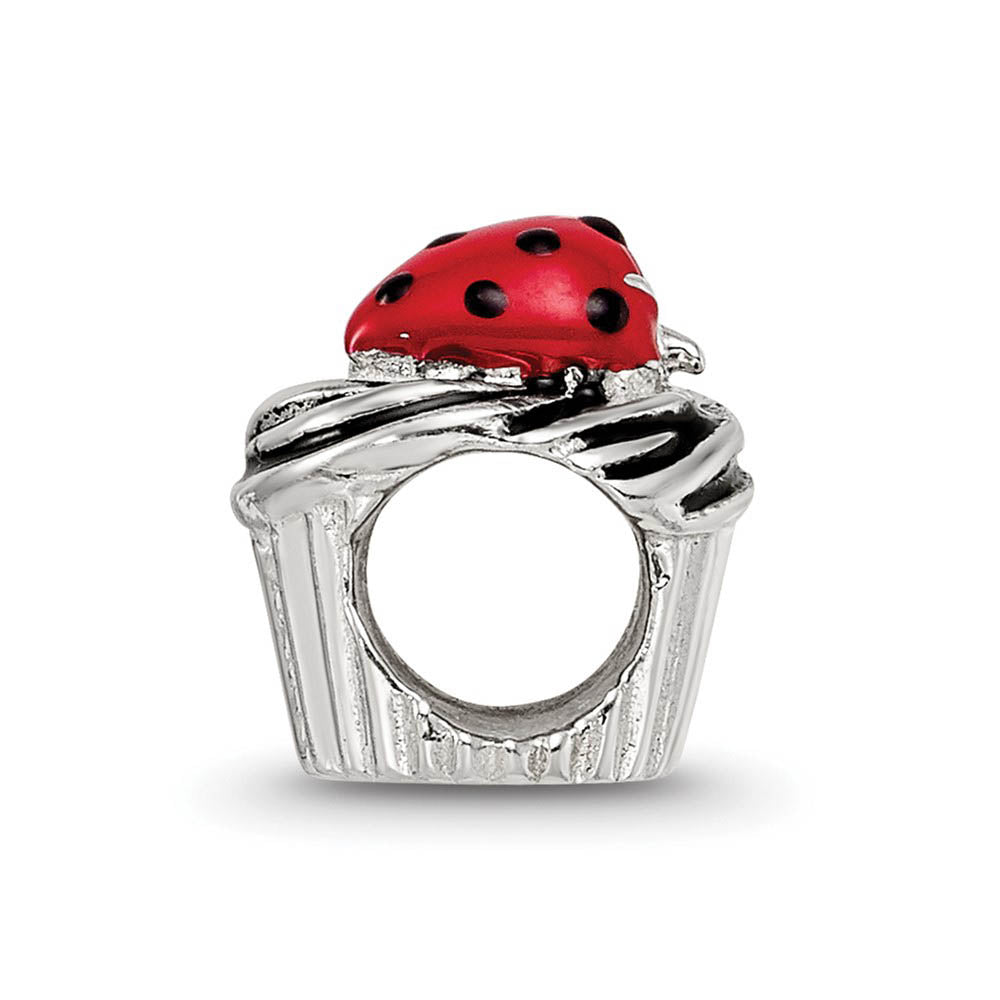 Alternate view of the Sterling Silver Enameled Strawberry Cupcake Bead Charm by The Black Bow Jewelry Co.
