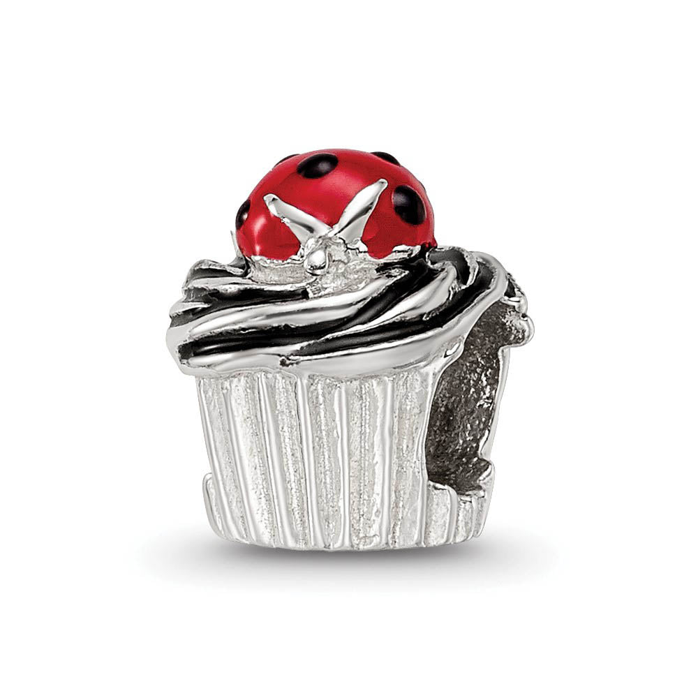 Alternate view of the Sterling Silver Enameled Strawberry Cupcake Bead Charm by The Black Bow Jewelry Co.