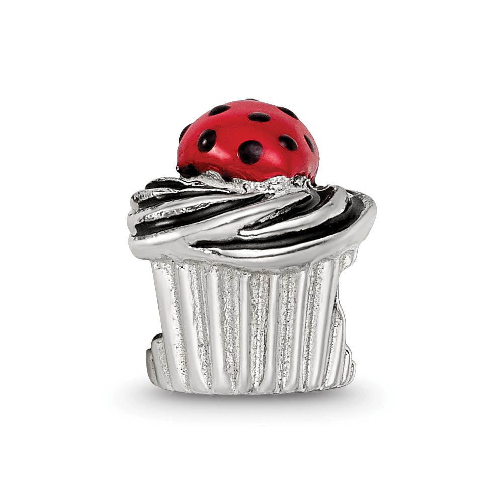 Alternate view of the Sterling Silver Enameled Strawberry Cupcake Bead Charm by The Black Bow Jewelry Co.