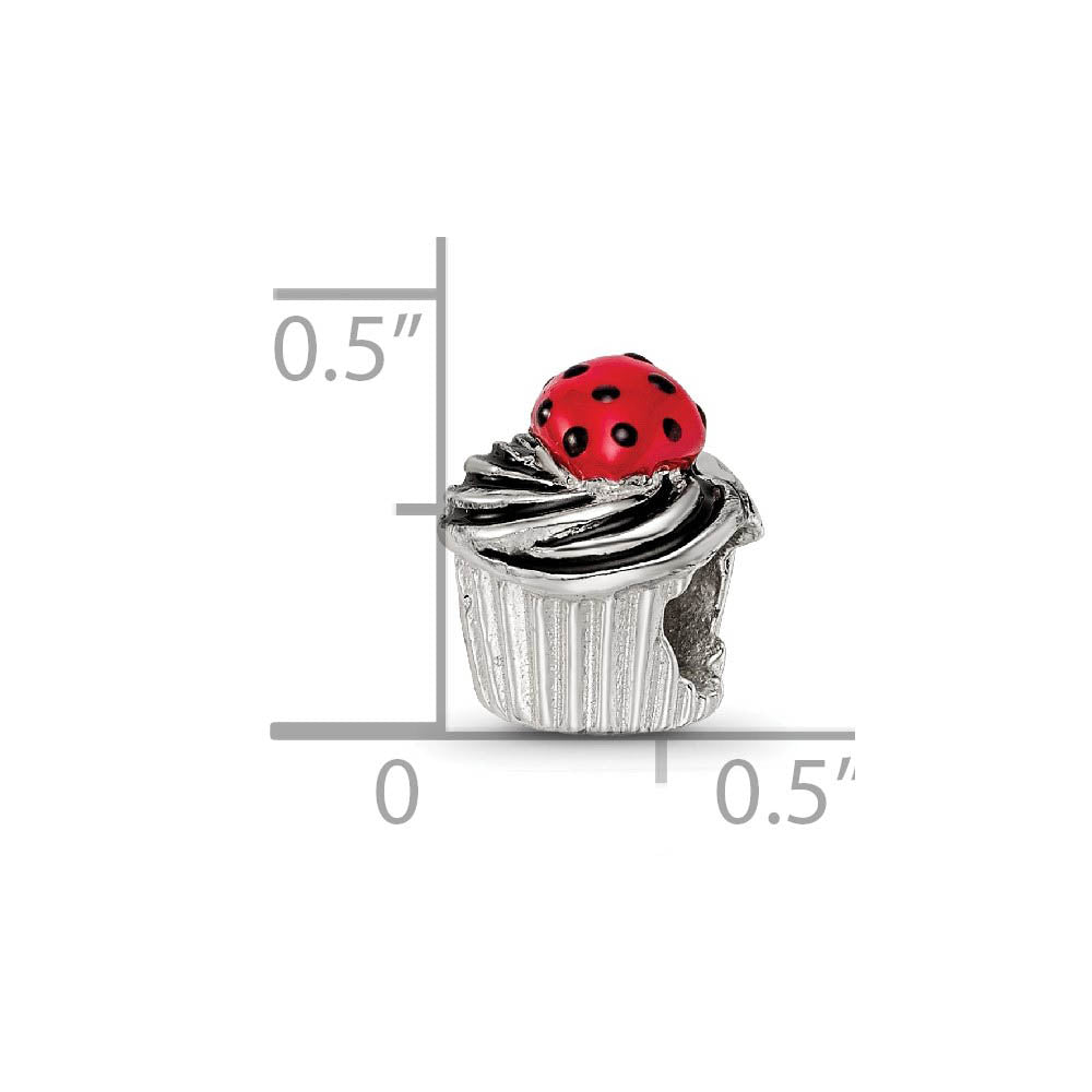 Alternate view of the Sterling Silver Enameled Strawberry Cupcake Bead Charm by The Black Bow Jewelry Co.