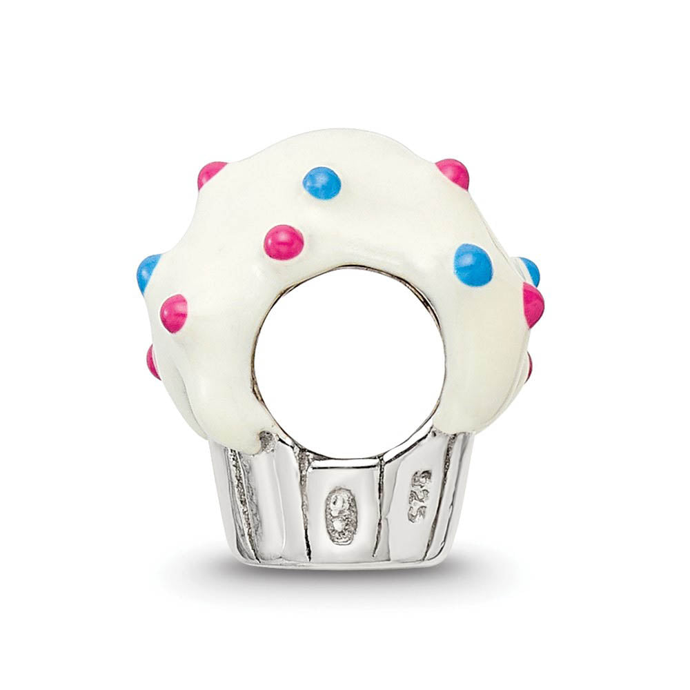 Alternate view of the Sterling Silver White Enameled Cupcake Bead Charm by The Black Bow Jewelry Co.