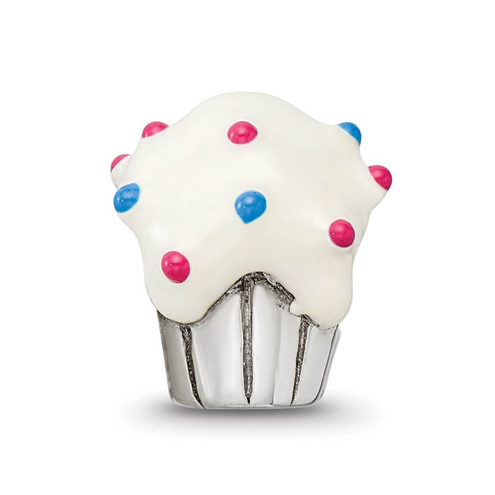 Alternate view of the Sterling Silver White Enameled Cupcake Bead Charm by The Black Bow Jewelry Co.