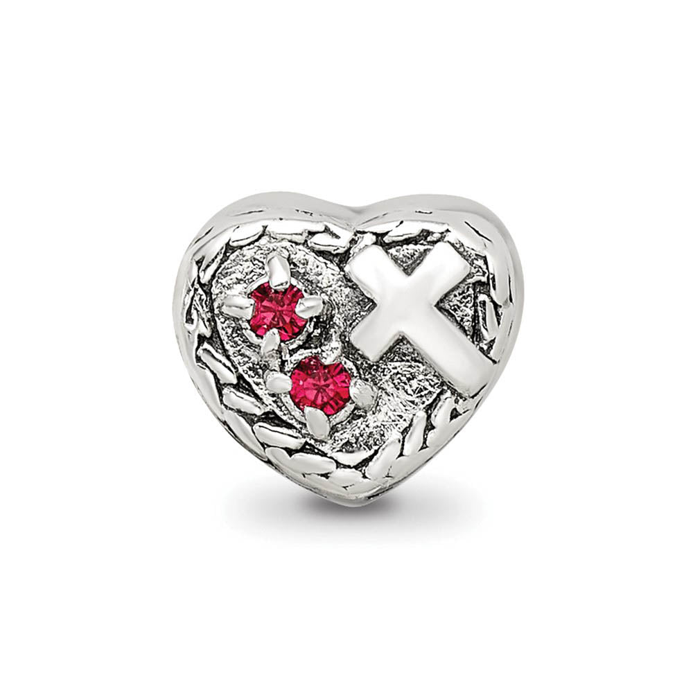 Alternate view of the Sterling Silver CZ and Cross Heart Bead Charm by The Black Bow Jewelry Co.
