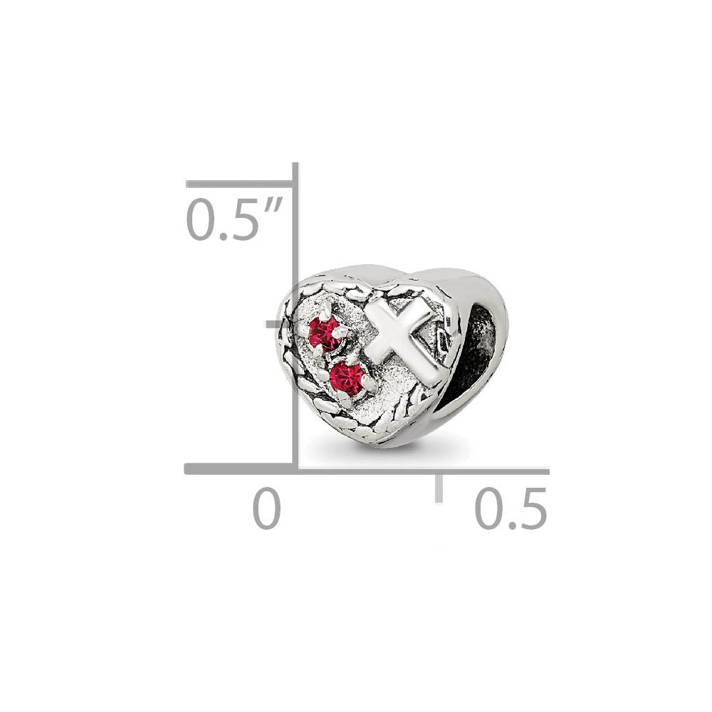 Alternate view of the Sterling Silver CZ and Cross Heart Bead Charm by The Black Bow Jewelry Co.
