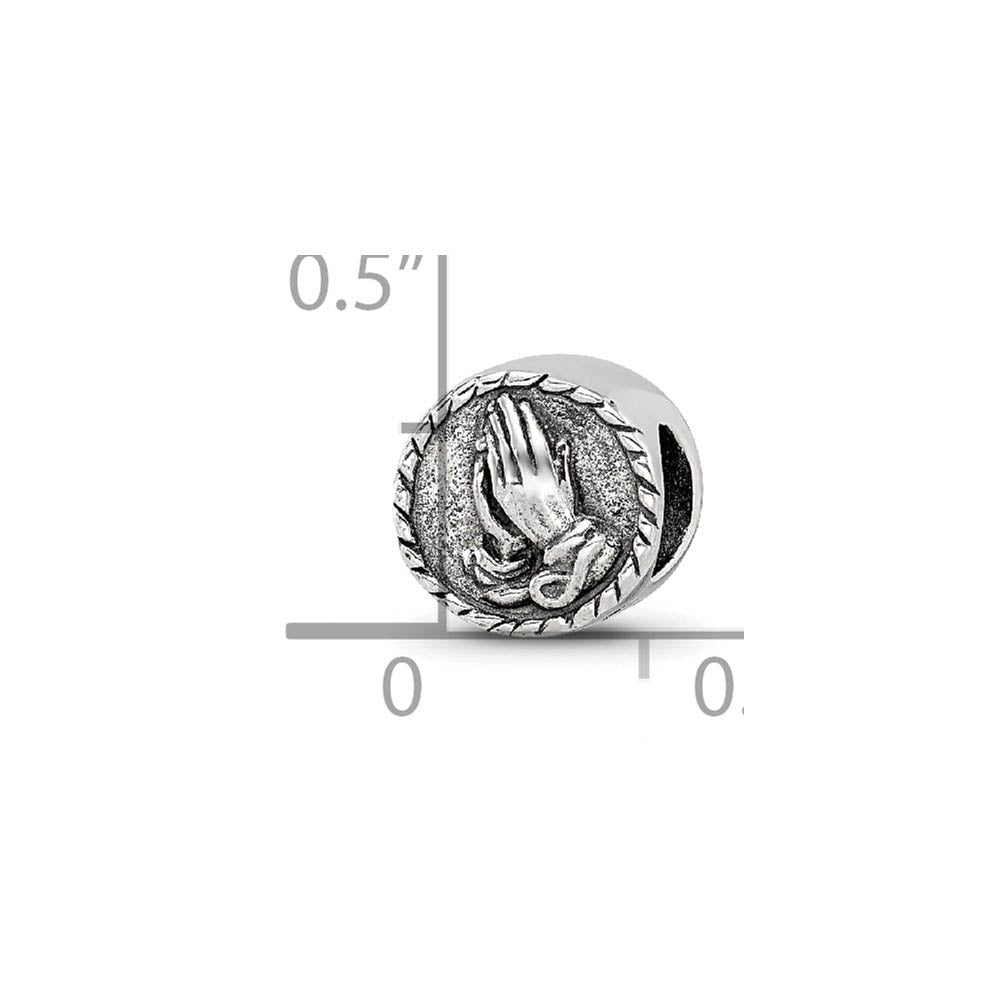 Alternate view of the Sterling Silver Praying Hands Bead Charm by The Black Bow Jewelry Co.