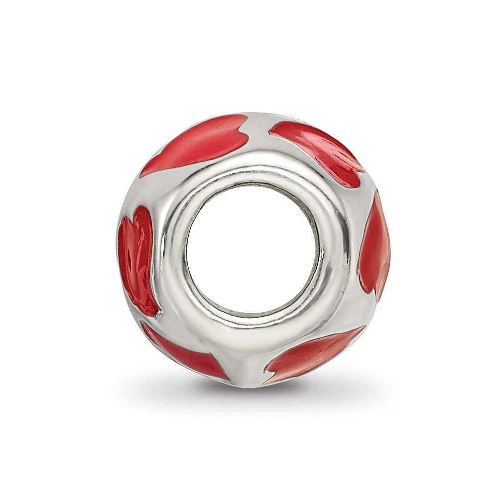 Alternate view of the Sterling Silver Red Enameled Hearts Bead Charm by The Black Bow Jewelry Co.