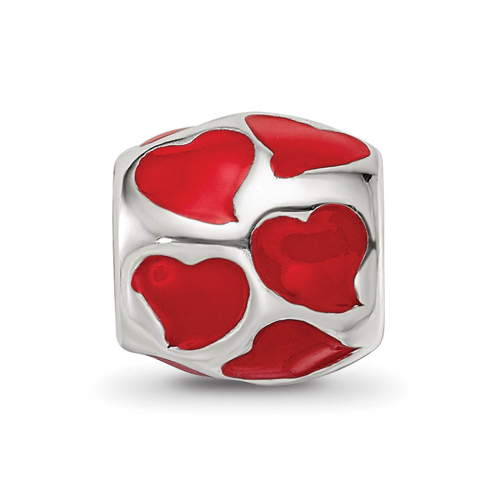 Alternate view of the Sterling Silver Red Enameled Hearts Bead Charm by The Black Bow Jewelry Co.