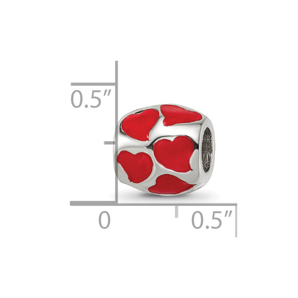 Alternate view of the Sterling Silver Red Enameled Hearts Bead Charm by The Black Bow Jewelry Co.