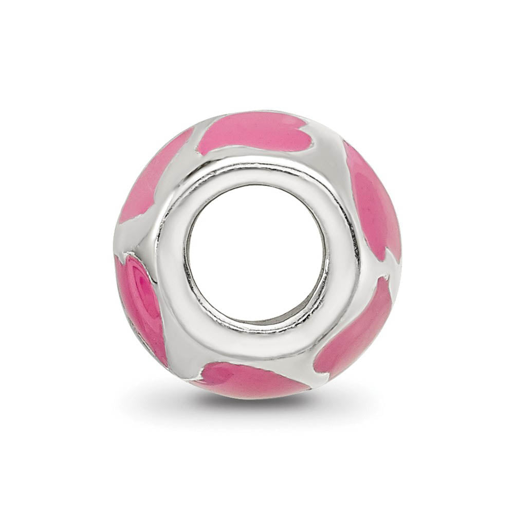 Alternate view of the Sterling Silver Pink Enameled Hearts Bead Charm by The Black Bow Jewelry Co.