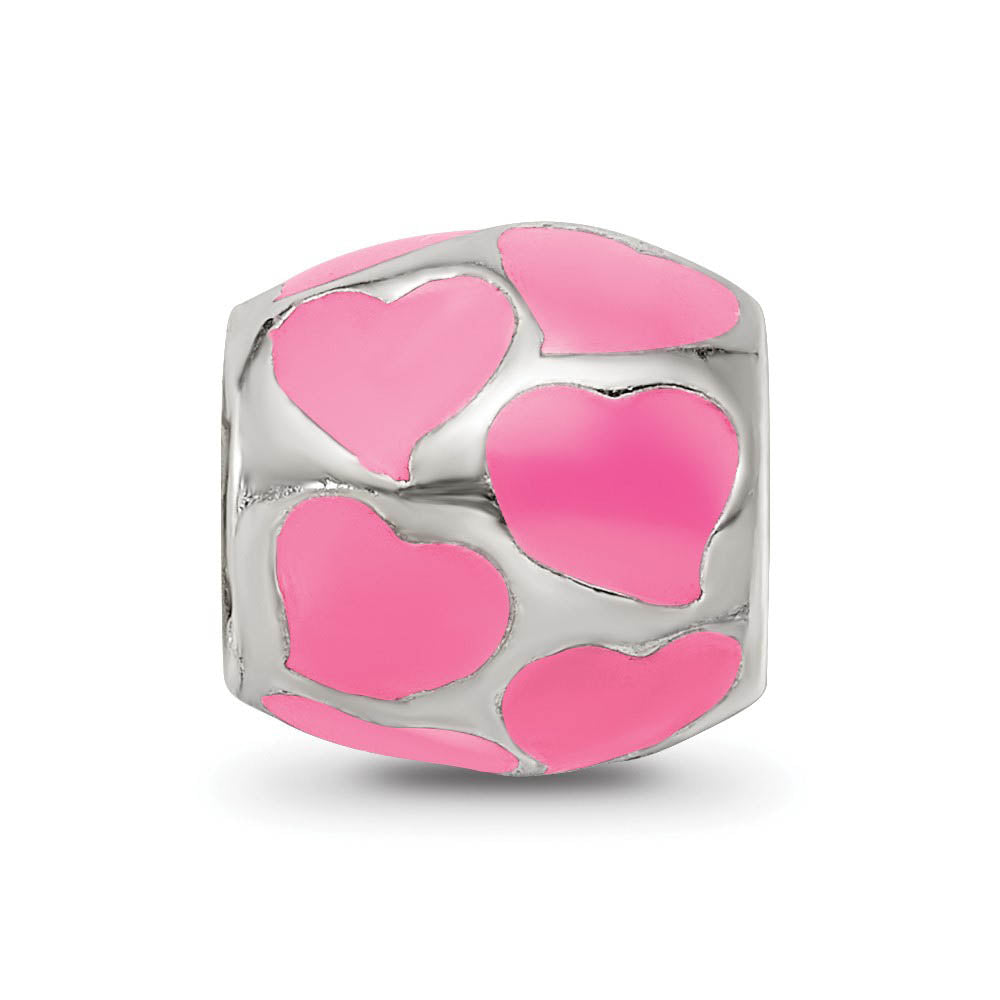 Alternate view of the Sterling Silver Pink Enameled Hearts Bead Charm by The Black Bow Jewelry Co.