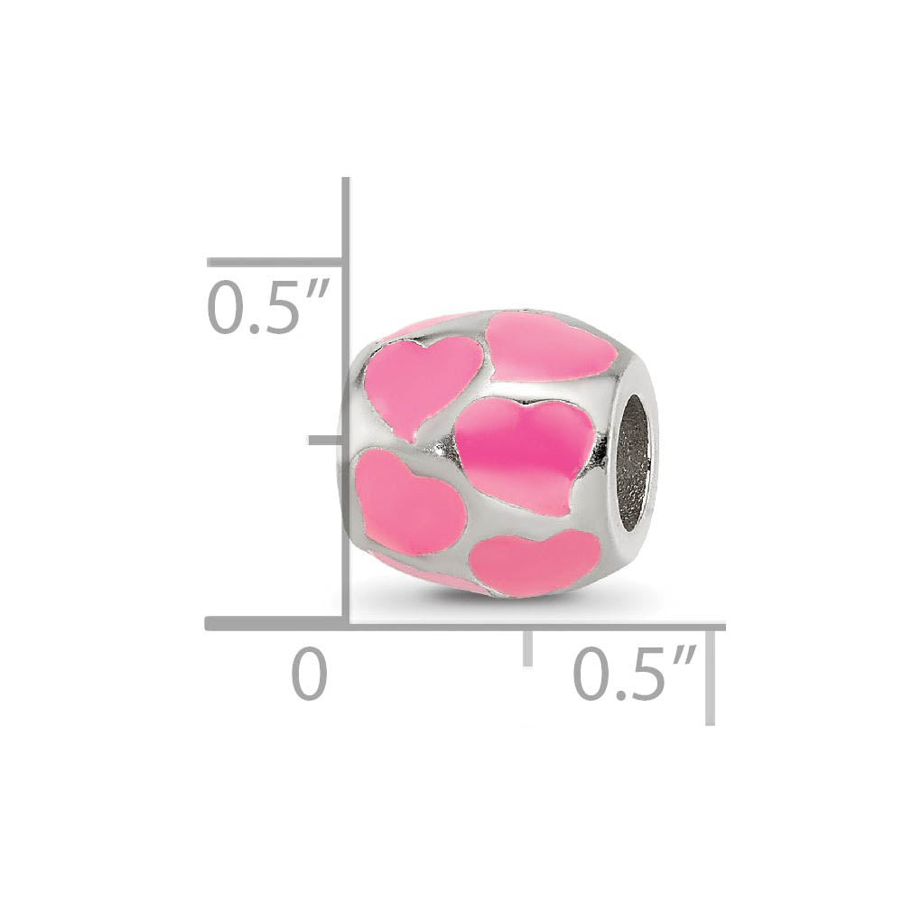 Alternate view of the Sterling Silver Pink Enameled Hearts Bead Charm by The Black Bow Jewelry Co.