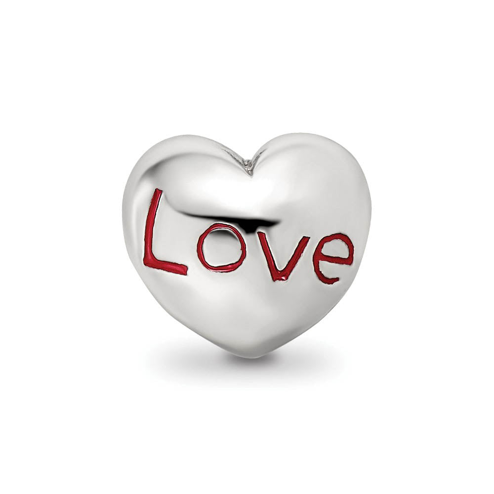 Alternate view of the Sterling Silver Love Heart Bead Charm by The Black Bow Jewelry Co.