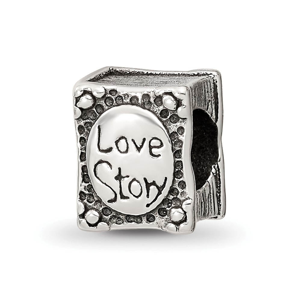 Sterling Silver Love Story Book Bead Charm, Item B10544 by The Black Bow Jewelry Co.