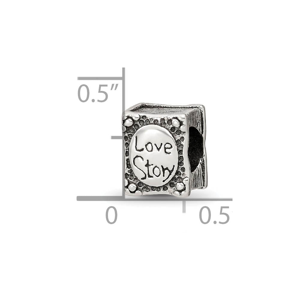 Alternate view of the Sterling Silver Love Story Book Bead Charm by The Black Bow Jewelry Co.