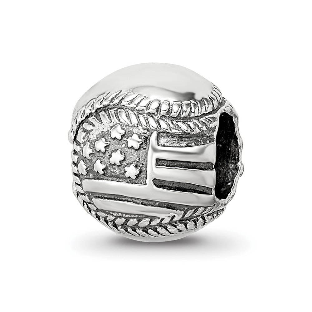 Sterling Silver USA Flag Baseball Bead Charm, Item B10551 by The Black Bow Jewelry Co.