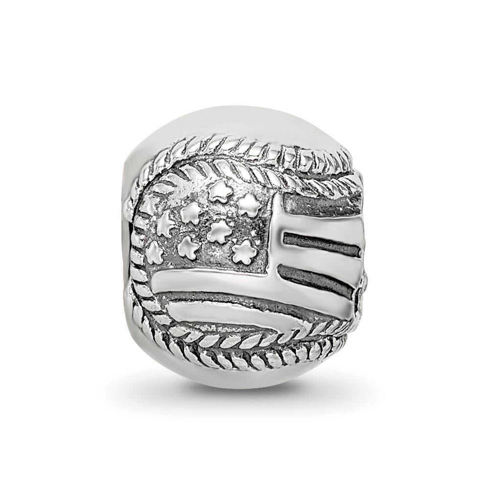 Alternate view of the Sterling Silver USA Flag Baseball Bead Charm by The Black Bow Jewelry Co.
