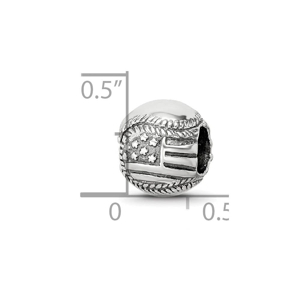 Alternate view of the Sterling Silver USA Flag Baseball Bead Charm by The Black Bow Jewelry Co.