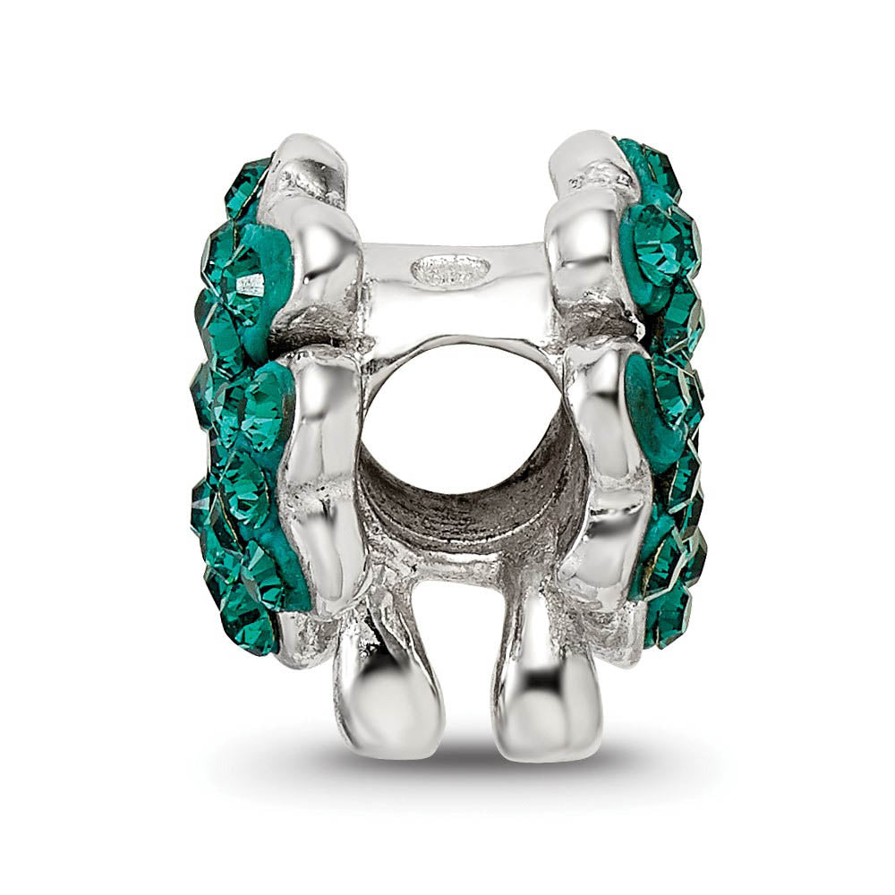 Alternate view of the Sterling Silver Clover Bead Charm with Green Crystals, 10x12mm by The Black Bow Jewelry Co.