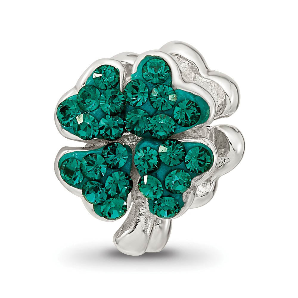Alternate view of the Sterling Silver Clover Bead Charm with Green Crystals, 10x12mm by The Black Bow Jewelry Co.