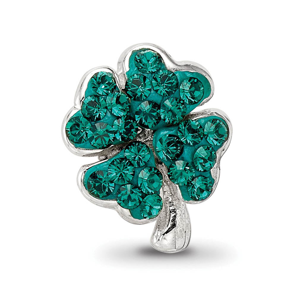Alternate view of the Sterling Silver Clover Bead Charm with Green Crystals, 10x12mm by The Black Bow Jewelry Co.