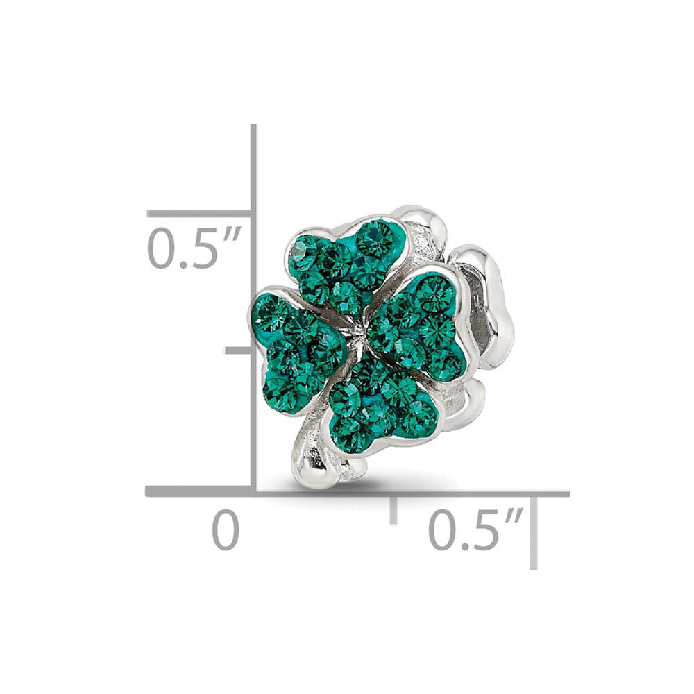 Alternate view of the Sterling Silver Clover Bead Charm with Green Crystals, 10x12mm by The Black Bow Jewelry Co.