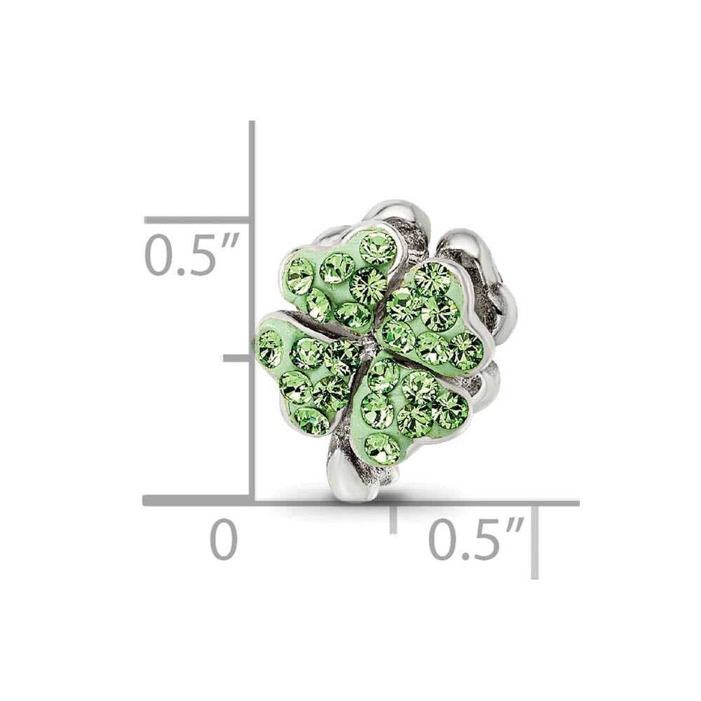 Alternate view of the Sterling Silver Light Green Crystal Clover Bead Charm by The Black Bow Jewelry Co.