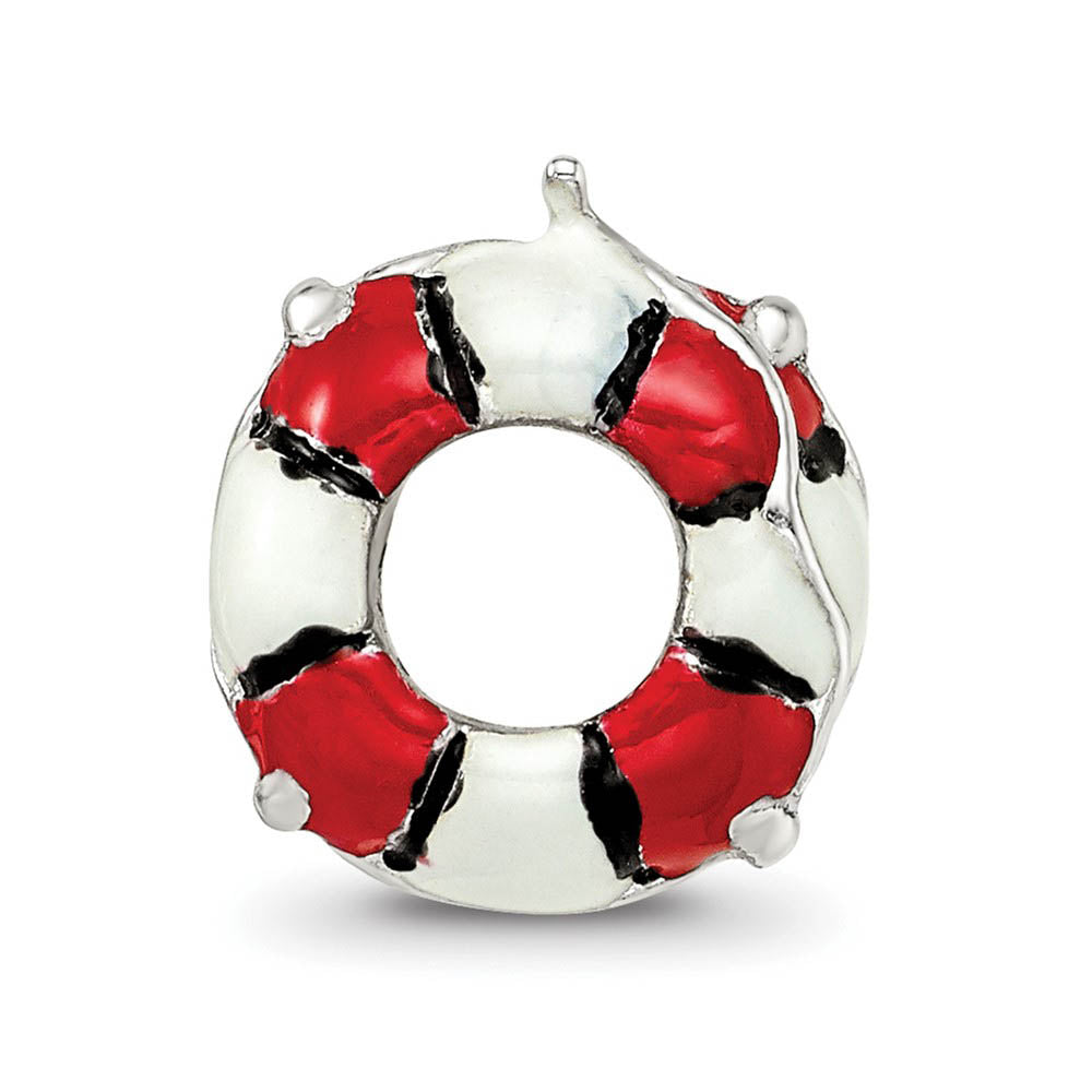 Alternate view of the Sterling Silver Enameled Life Preserver Bead Charm by The Black Bow Jewelry Co.