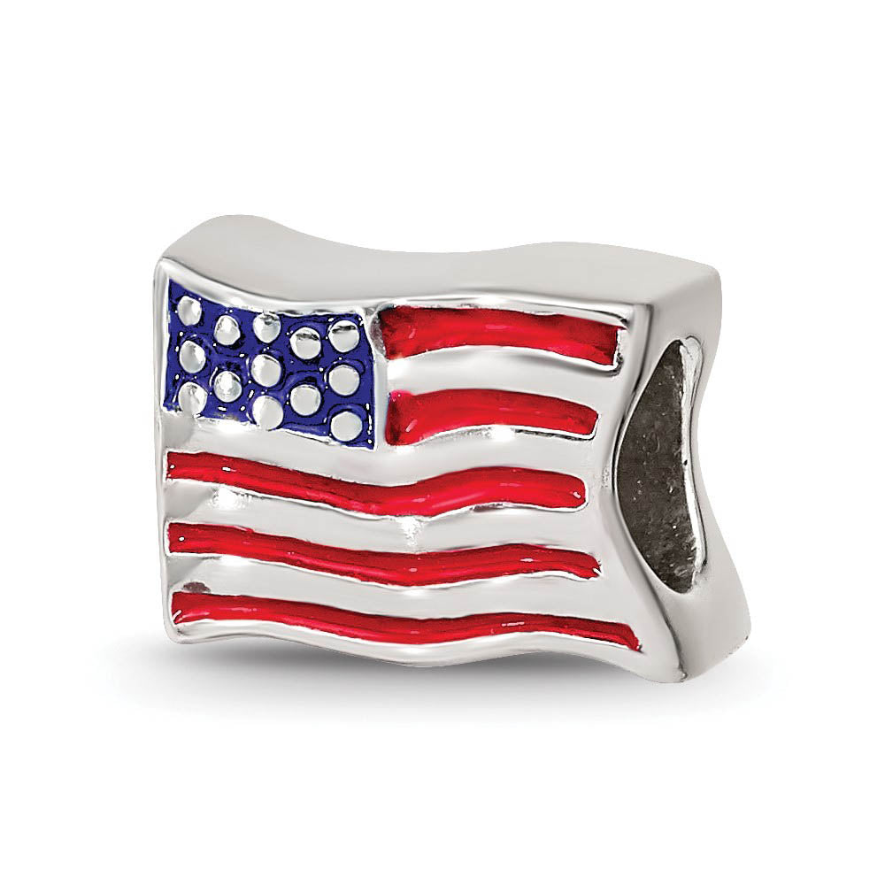 Sterling Silver USA Flag Bead Charm, Item B10568 by The Black Bow Jewelry Co.