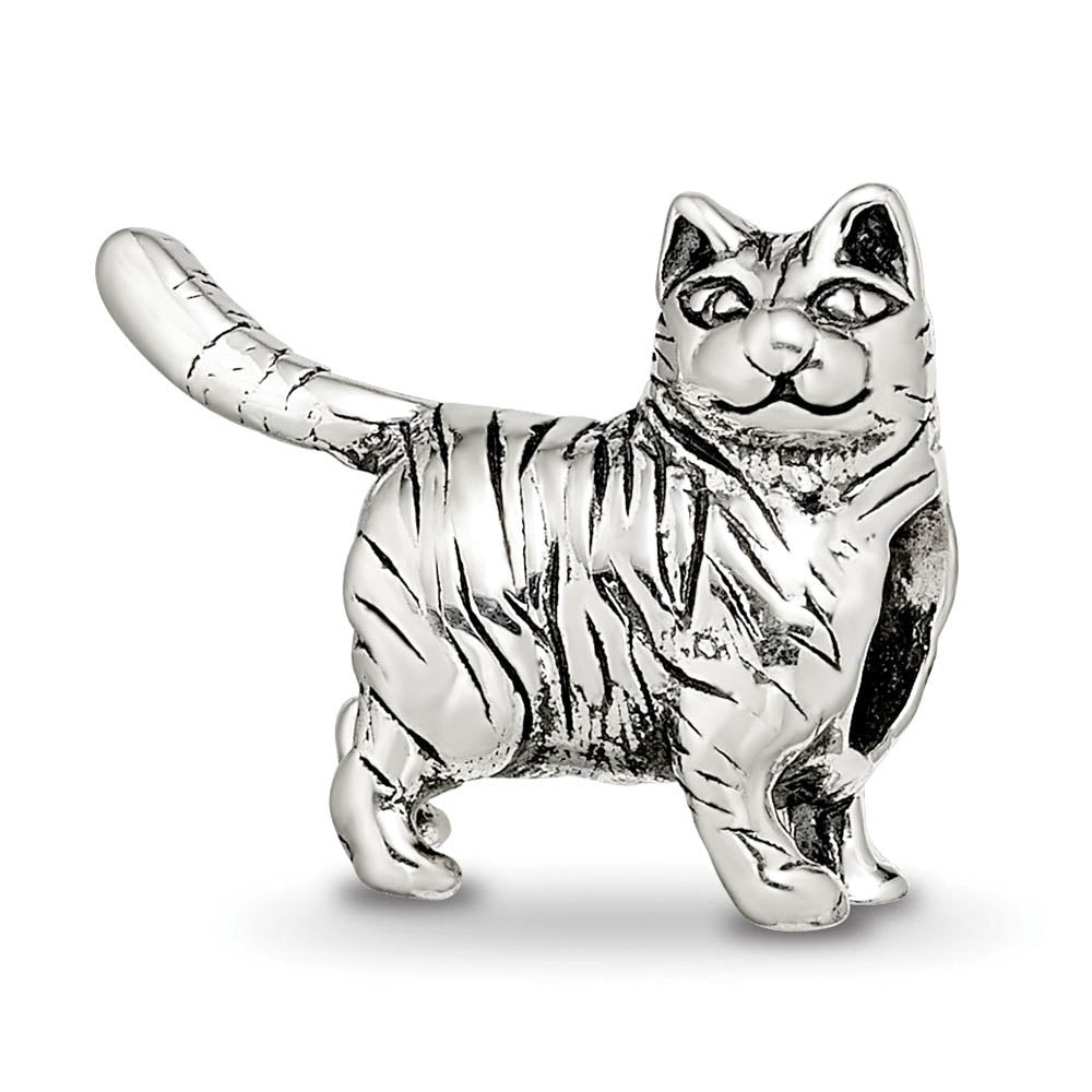 Sterling Silver American Shorthair Cat Bead Charm, Item B10572 by The Black Bow Jewelry Co.