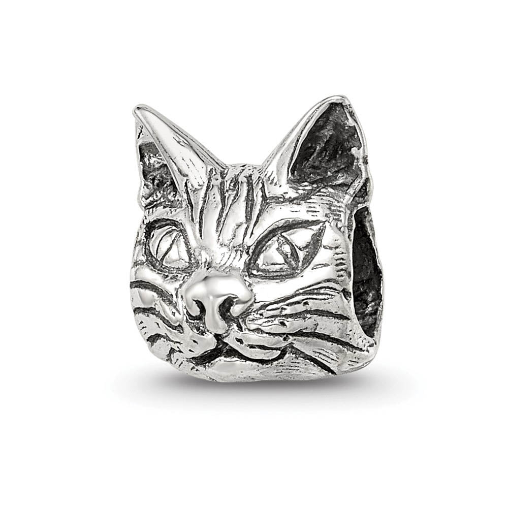 Sterling Silver Maine Coon Cat Head Bead Charm, Item B10575 by The Black Bow Jewelry Co.