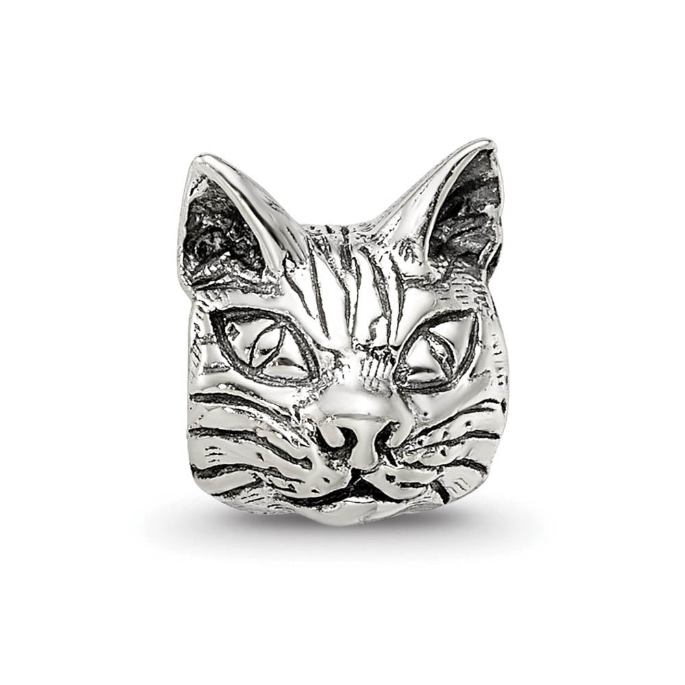 Alternate view of the Sterling Silver Maine Coon Cat Head Bead Charm by The Black Bow Jewelry Co.