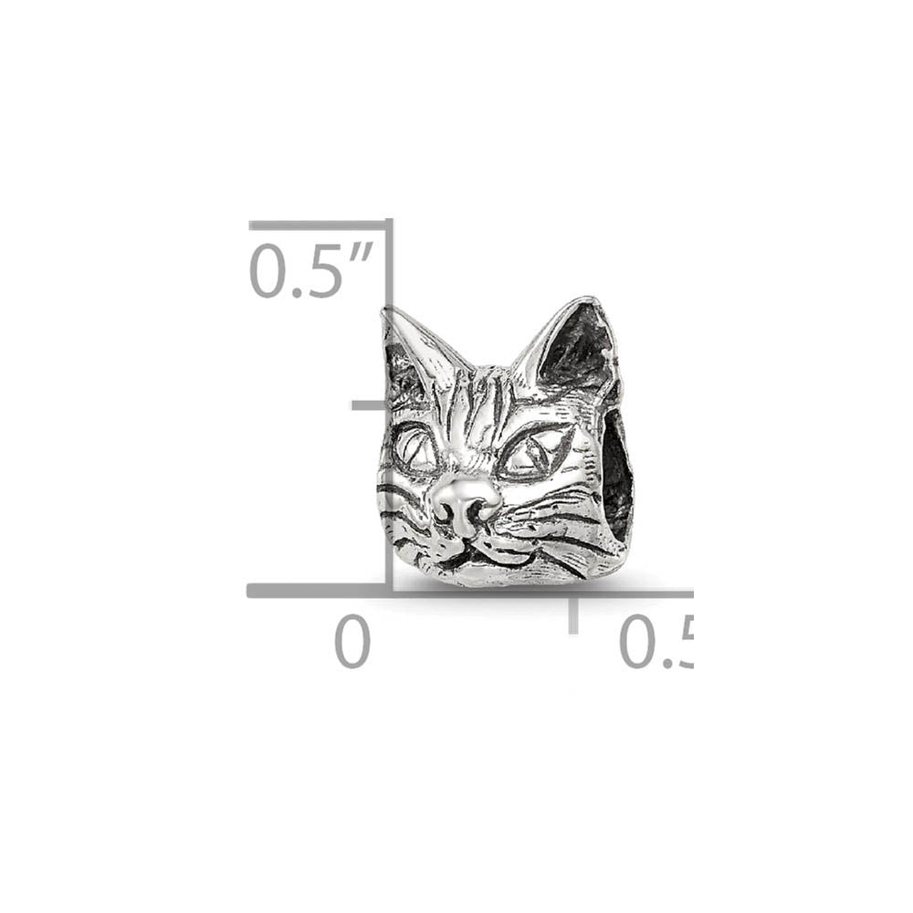 Alternate view of the Sterling Silver Maine Coon Cat Head Bead Charm by The Black Bow Jewelry Co.