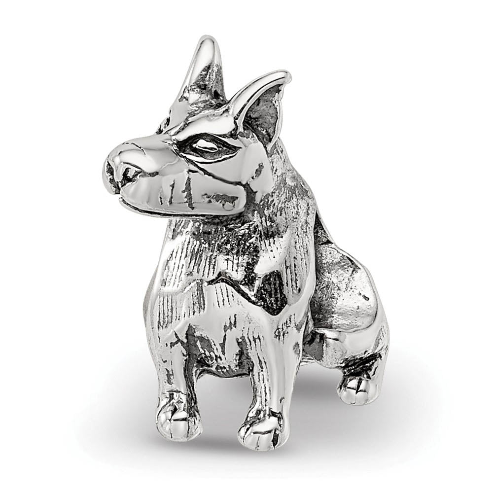 Sterling Silver Doberman Pinscher Bead Charm, Item B10588 by The Black Bow Jewelry Co.