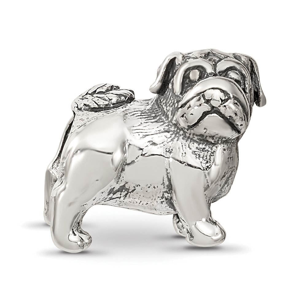 Alternate view of the Sterling Silver Pug Bead Charm by The Black Bow Jewelry Co.