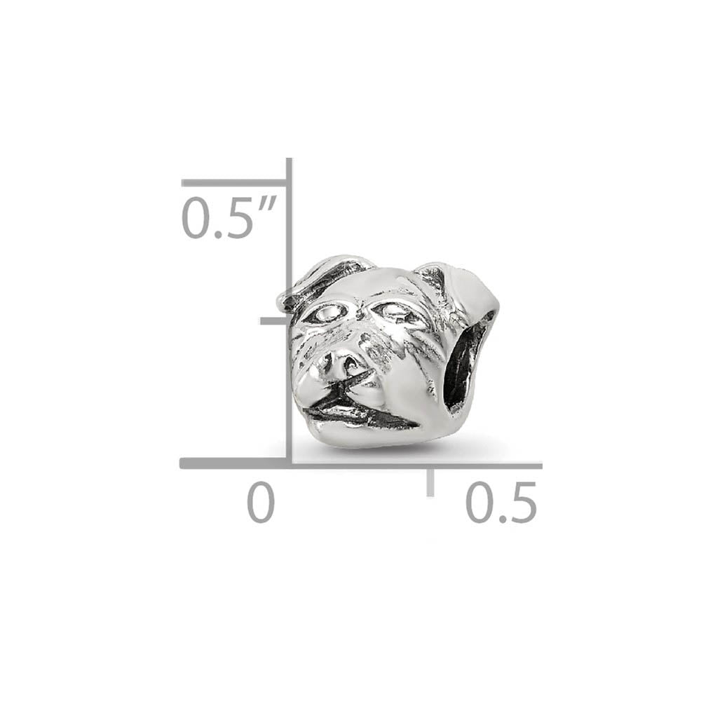Alternate view of the Sterling Silver Rottweiler Head Bead Charm by The Black Bow Jewelry Co.