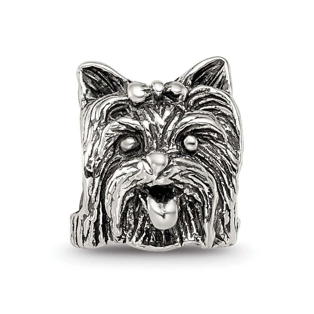 Alternate view of the Sterling Silver Yorkshire Terrier Head Bead Charm by The Black Bow Jewelry Co.