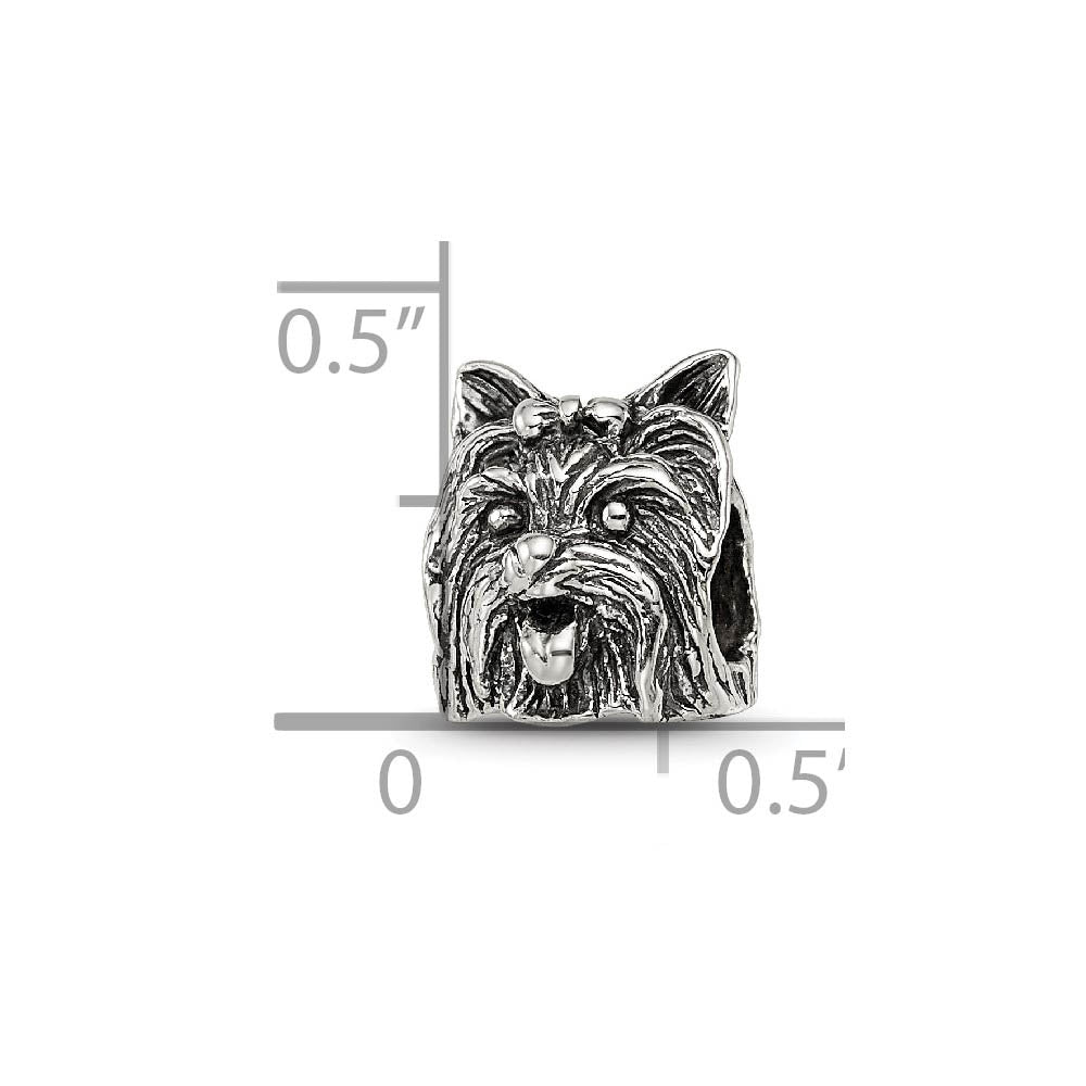 Alternate view of the Sterling Silver Yorkshire Terrier Head Bead Charm by The Black Bow Jewelry Co.