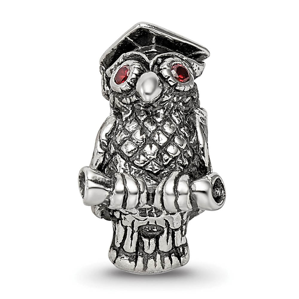 Alternate view of the Sterling Silver and CZ Wise Owl Bead Charm by The Black Bow Jewelry Co.
