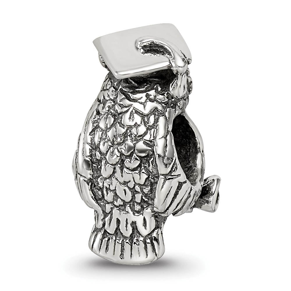 Alternate view of the Sterling Silver and CZ Wise Owl Bead Charm by The Black Bow Jewelry Co.