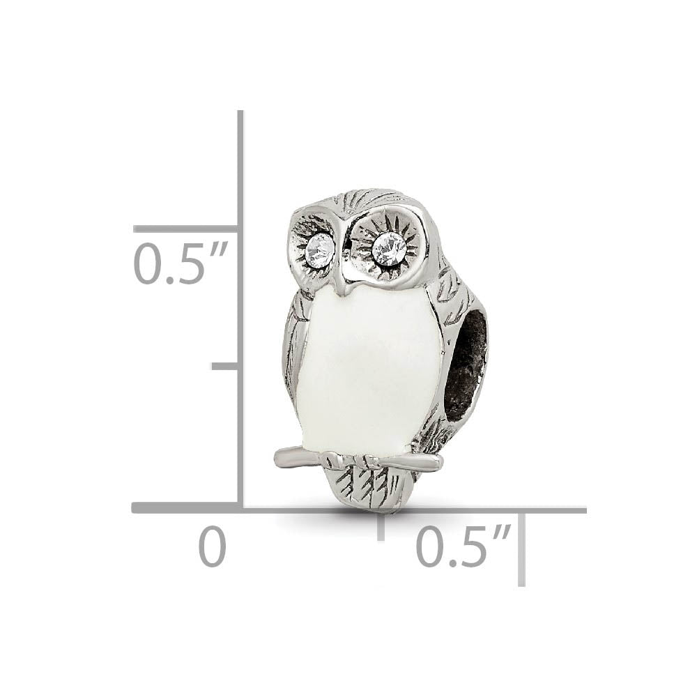 Alternate view of the Sterling Silver, CZ and White Enameled Wise Owl Bead Charm by The Black Bow Jewelry Co.
