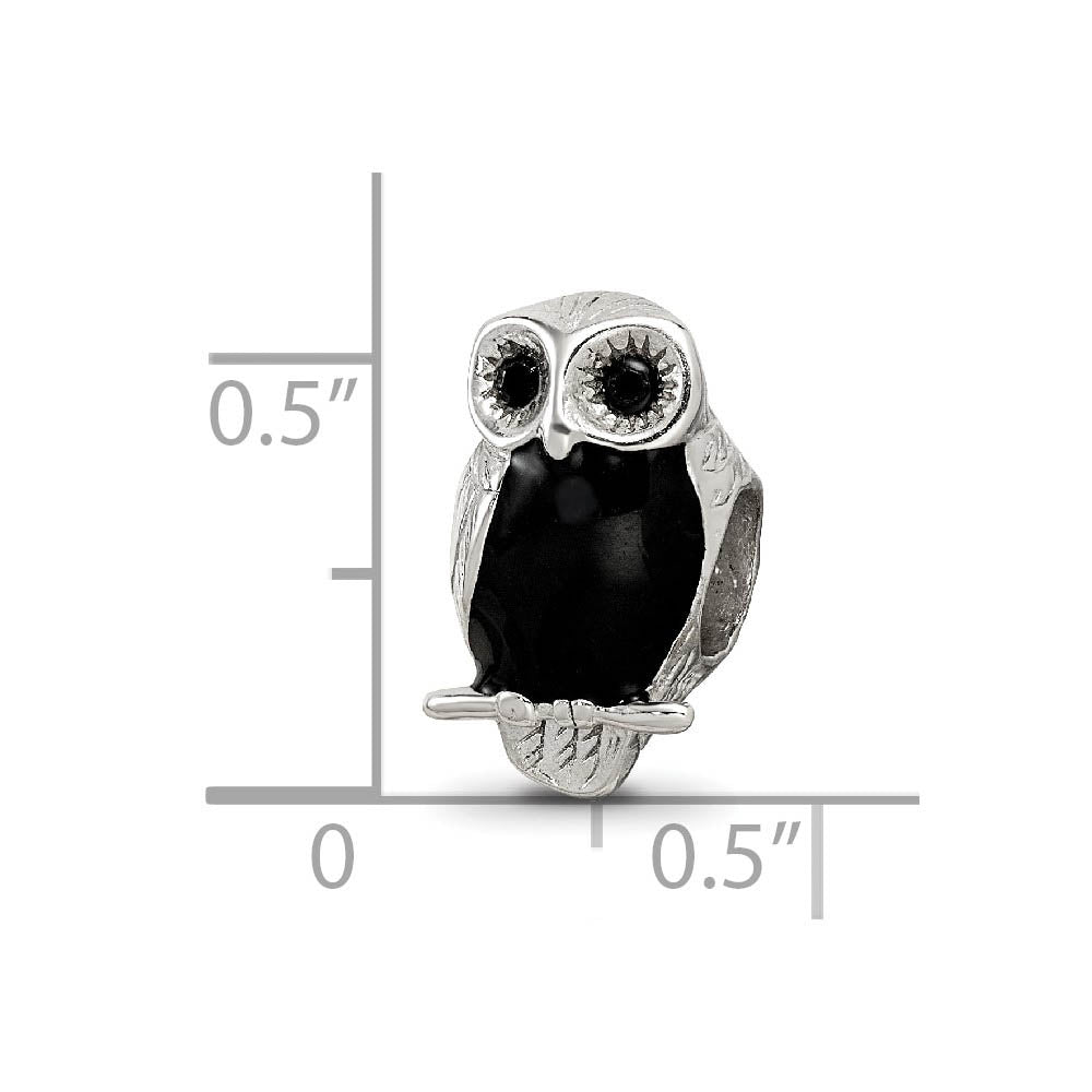 Alternate view of the Sterling Silver, CZ and Black Enameled Wise Owl Bead Charm by The Black Bow Jewelry Co.