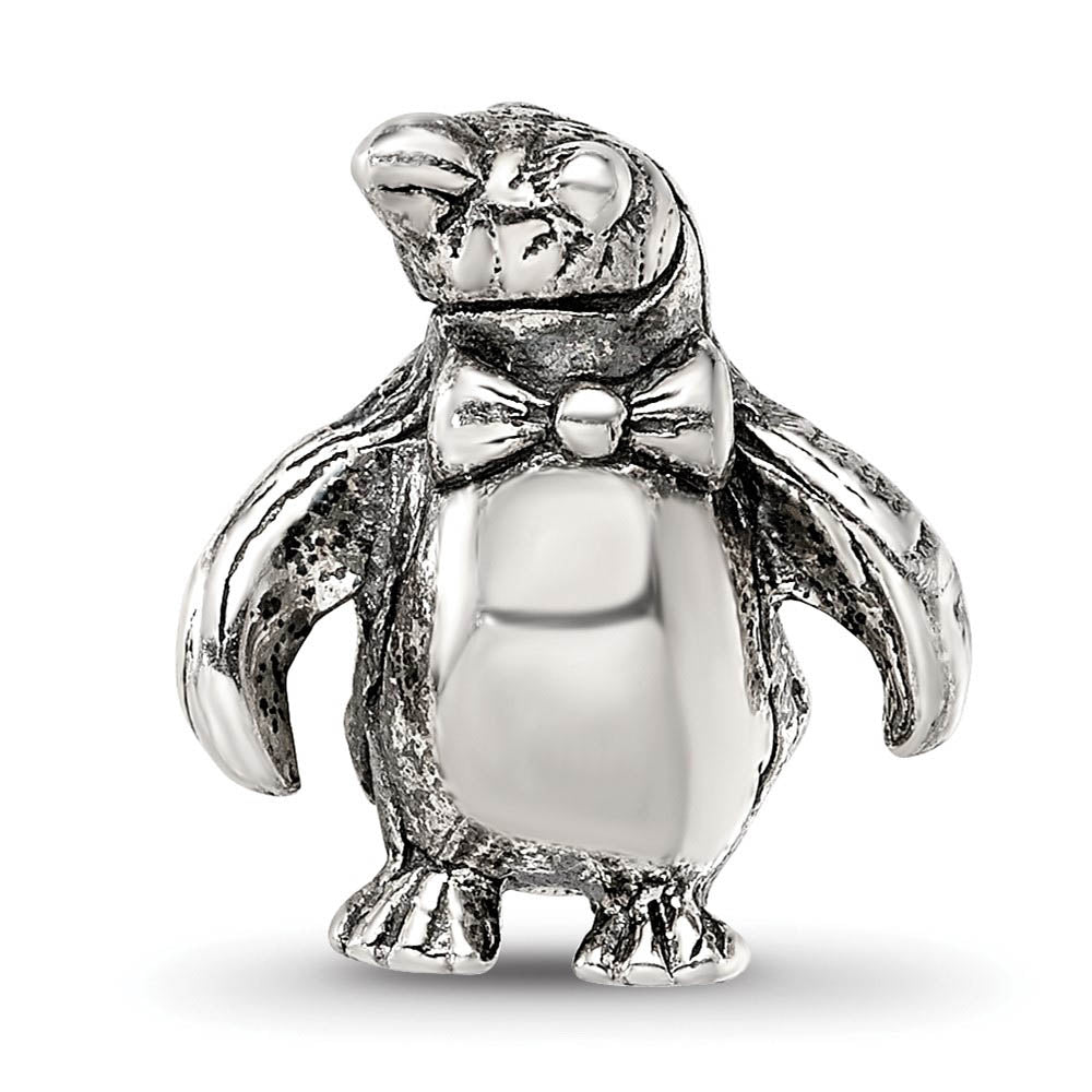 Alternate view of the Sterling Silver Bow Tie Penguin Bead Charm by The Black Bow Jewelry Co.